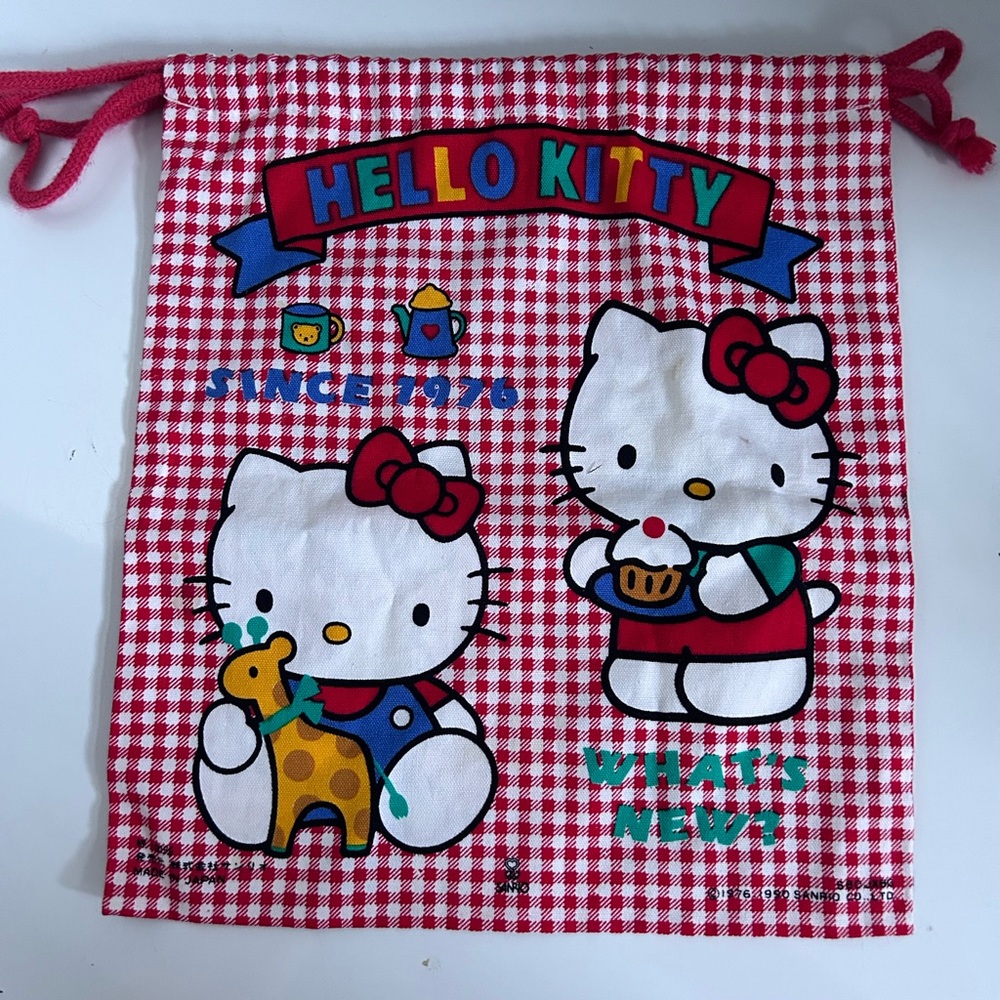 Sanrio Hello Kitty Red and White Gingham Drawstring fabric Bag